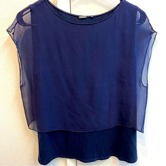Elie Tahari Navy Blue Sheer Layered Sleeveless Chiffon 100% Silk Overlay Top S - Picture 5 of 11